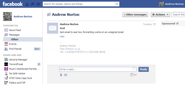 this is what an email from an address without a Facebook account looks like